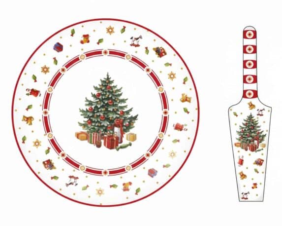 Piatto per Panettone con Paletta con Albero di Natale D30cm in Porcellana – Arca