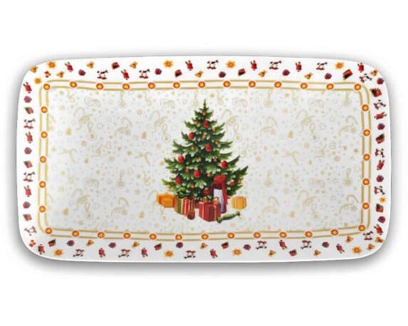 Vassoio Rettangolare Giallo con Albero di Natale 27x16x6,5cm in Porcellana – Arca
