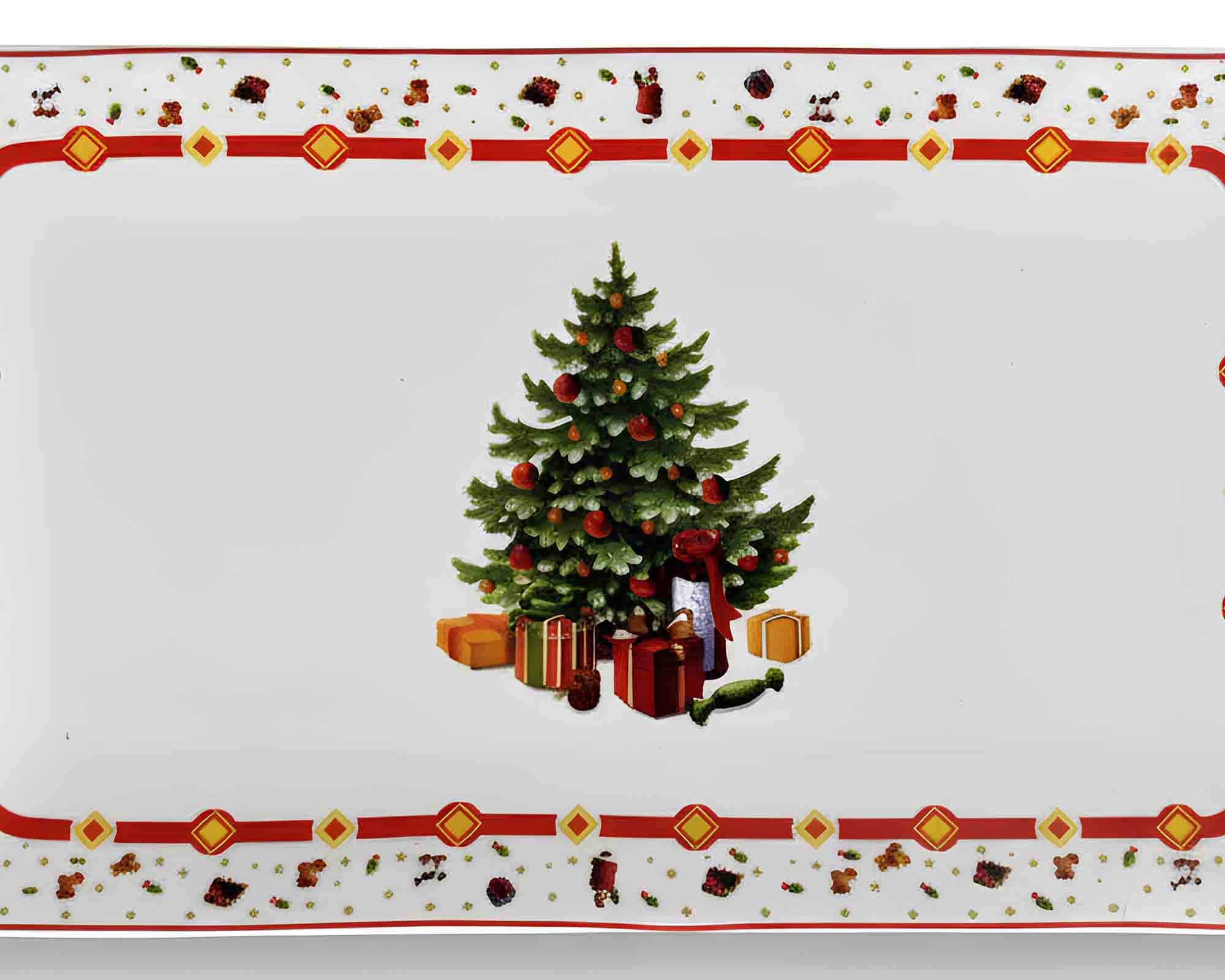 Vassoio Rettangolare Rosso con Albero di Natale 27x16x6,5cm in Porcellana - Arca - immagine 3
