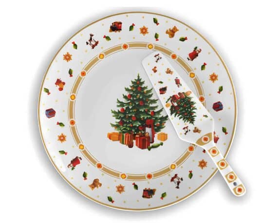 Piatto per Panettone con Paletta e Albero di Natale D30cm in Porcellana – Arca