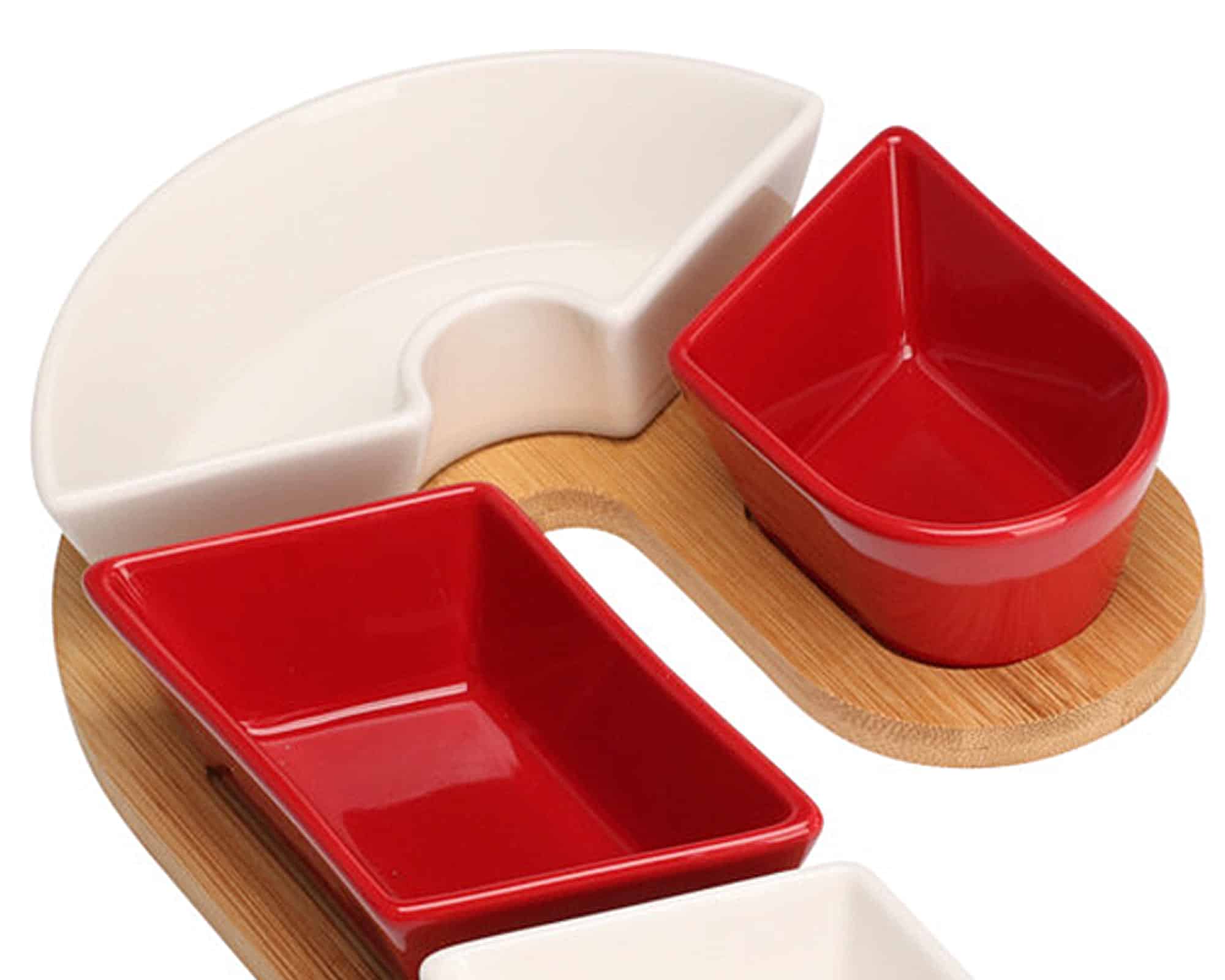 Set 5 Pz Antipastiera di Natale a Forma di Caramella 29x17x4,5cm in Ceramica e Bamboo - immagine 3