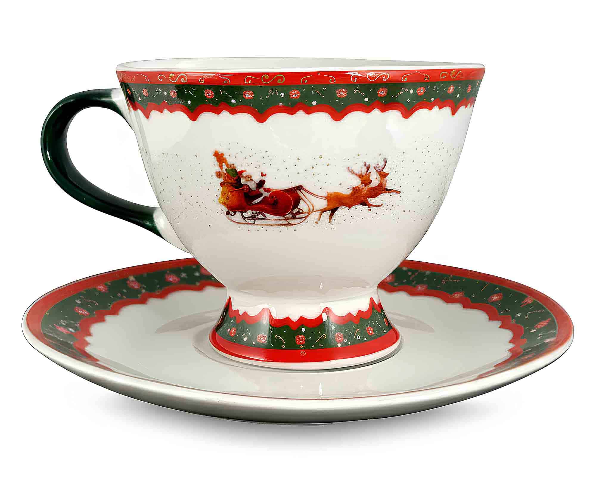 Set Tazzina con Piattino e Babbo Natale sulla Slitta D4,5x5,5cm in Porcellana - Arca