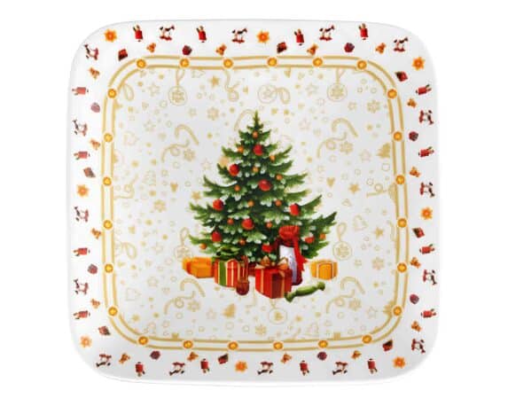 Vassoio Quadrato Giallo con Albero di Natale 18x18cm in Porcellana – Arca