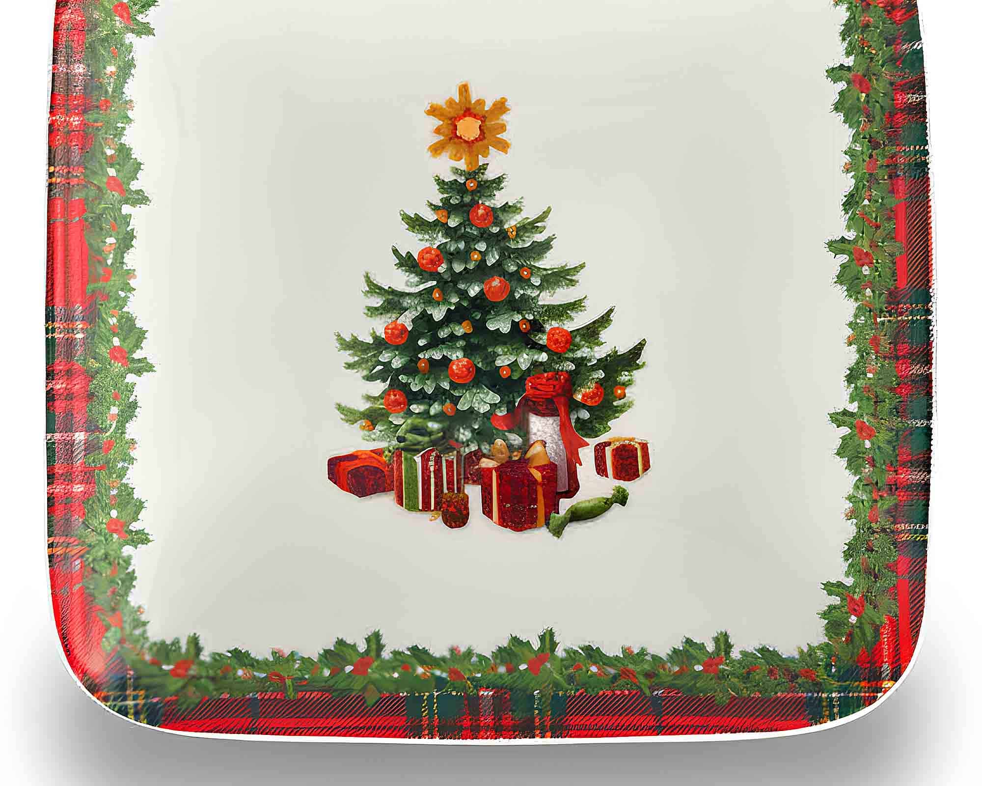 Vassoio Quadrato Scozzese con Albero di Natale 12x12cm in Porcellana - Arca - immagine 3