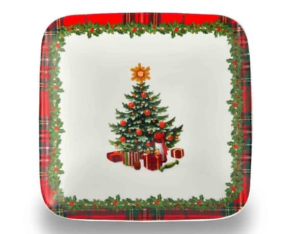 Vassoio Quadrato Scozzese con Albero di Natale 12x12cm in Porcellana – Arca