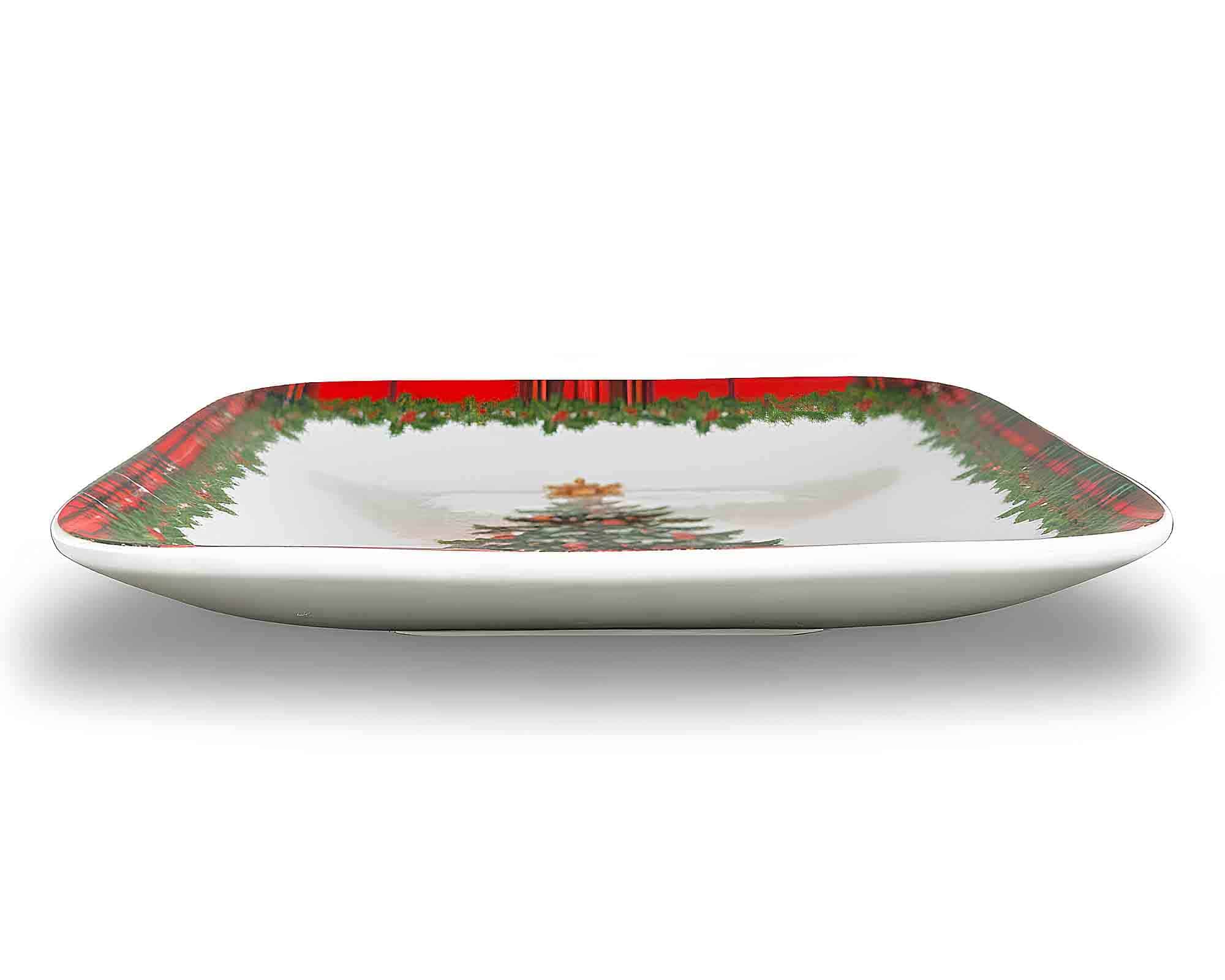 Vassoio Quadrato Scozzese con Albero di Natale 12x12cm in Porcellana - Arca - immagine 2