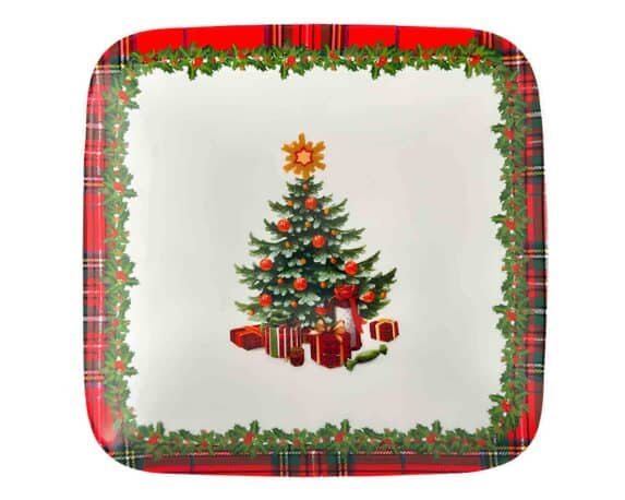 Vassoio Quadrato Scozzese con Albero di Natale 18x18cm in Porcellana – Arca
