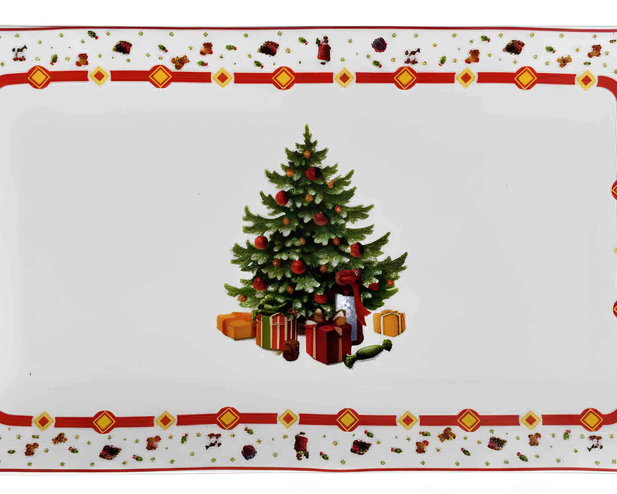 Vassoio Rettangolare Rosso con Albero di Natale 34x20x6,5cm in Porcellana - Arca - immagine 3