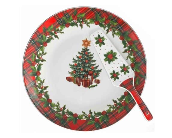 Piatto per Panettone con Paletta Scozzese D30cm in Porcellana – Arca