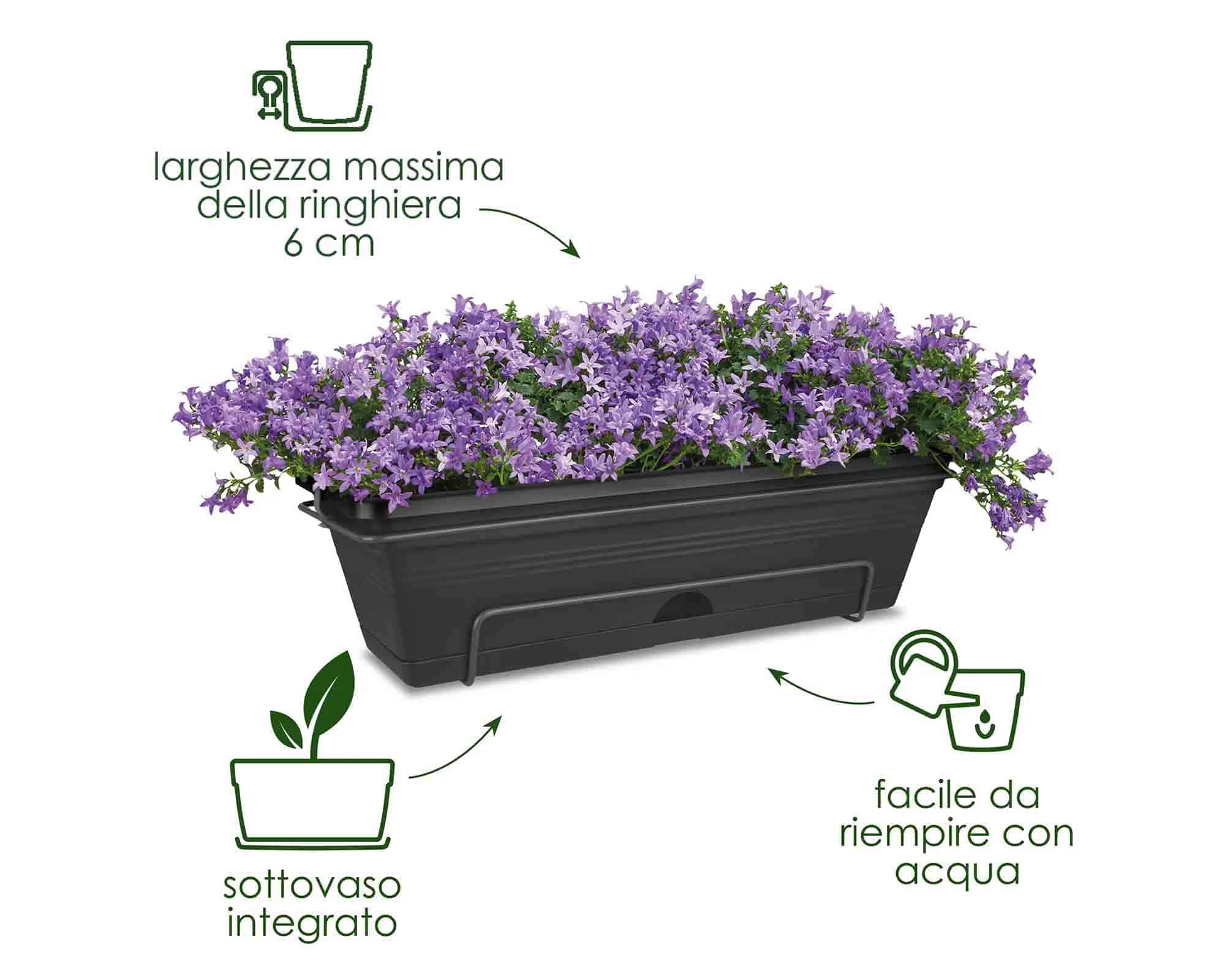 Balconetta con Supporto Trough Allin Nero 70x26x17cm in Plastica Riciclato - Elho - immagine 7