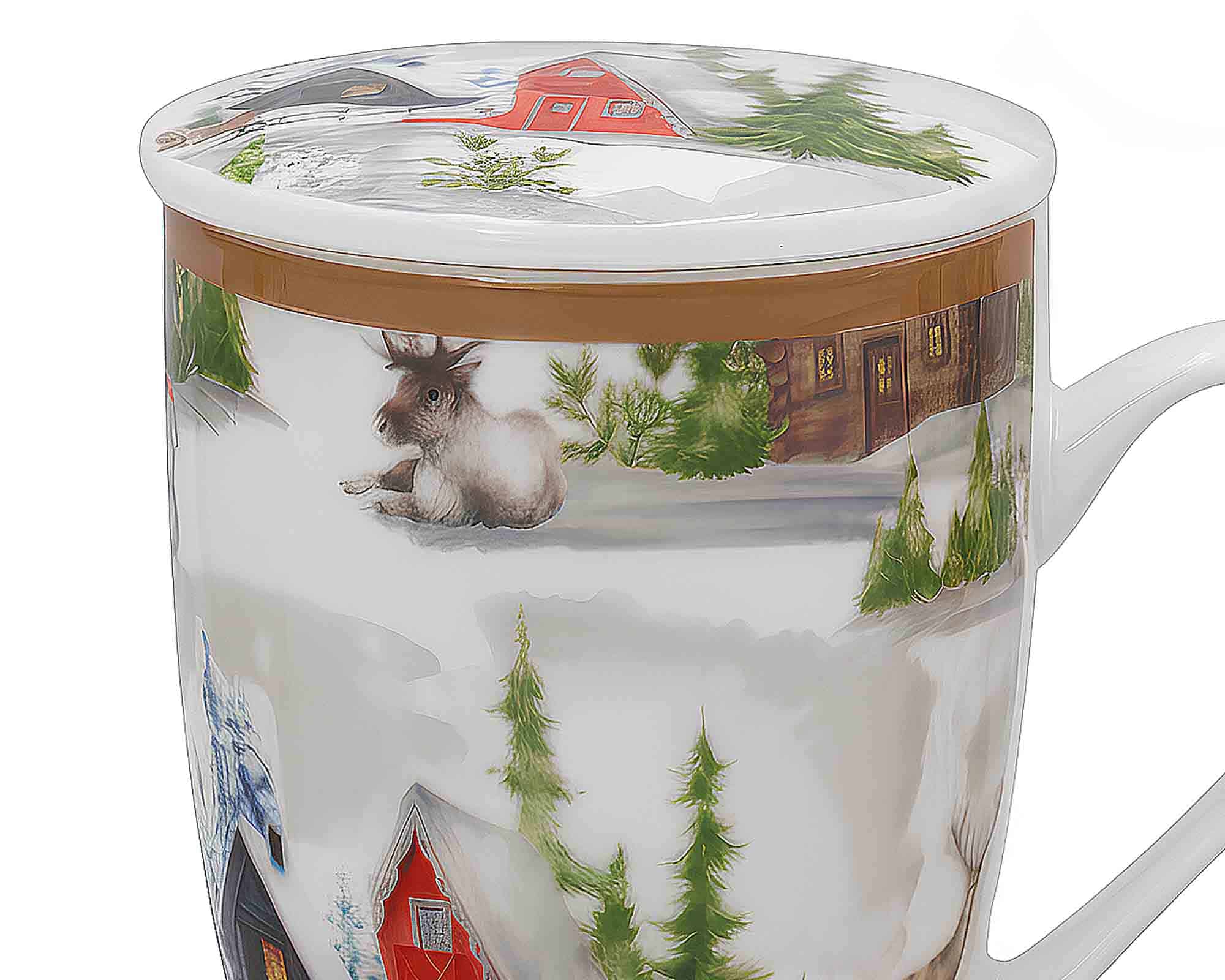 Tazza per Tisana con Paesaggio Natalizio Assortito D8,5x11,5cm in Porcellana - Arca - immagine 2