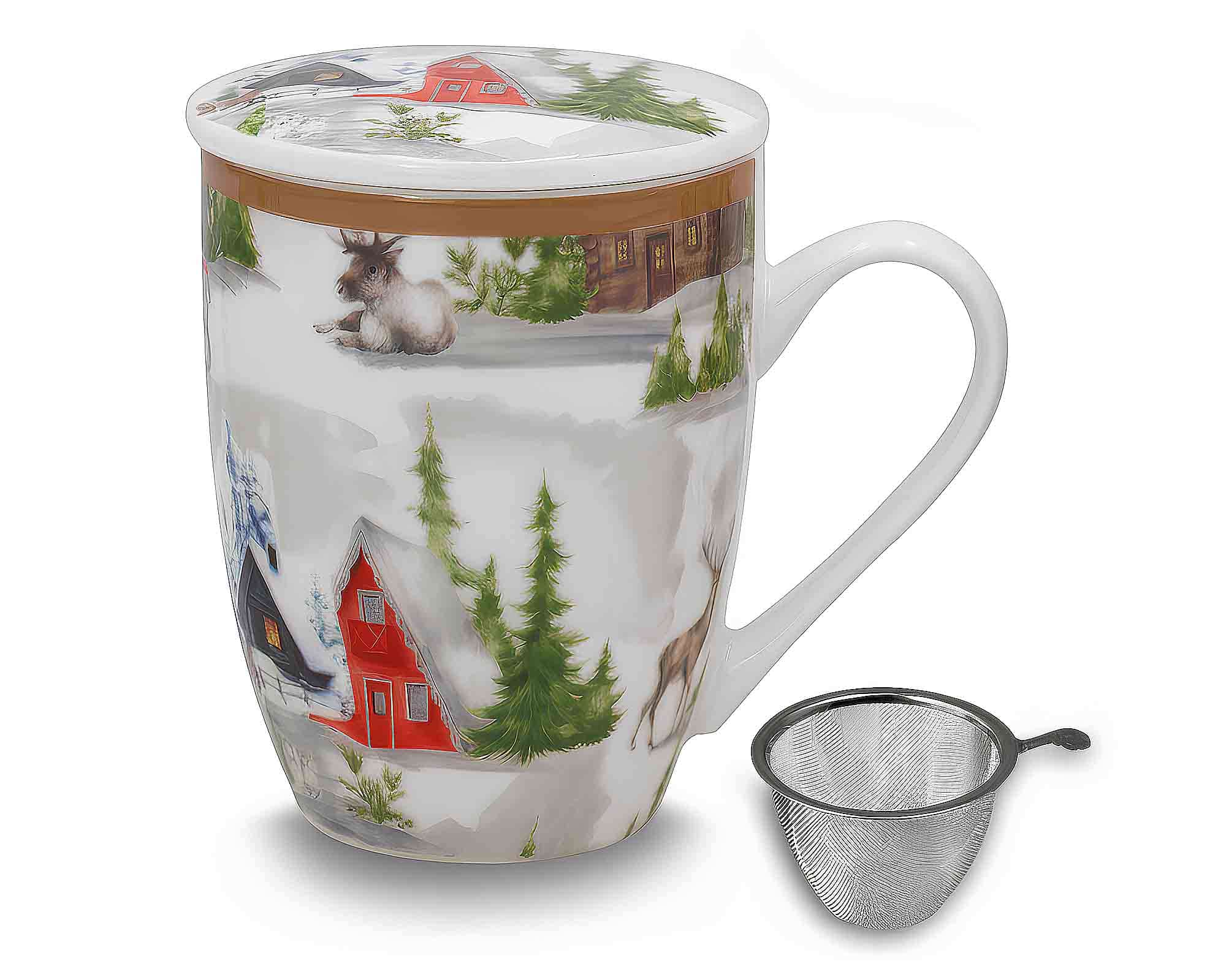 Tazza per Tisana con Paesaggio Natalizio Assortito D8,5x11,5cm in Porcellana - Arca