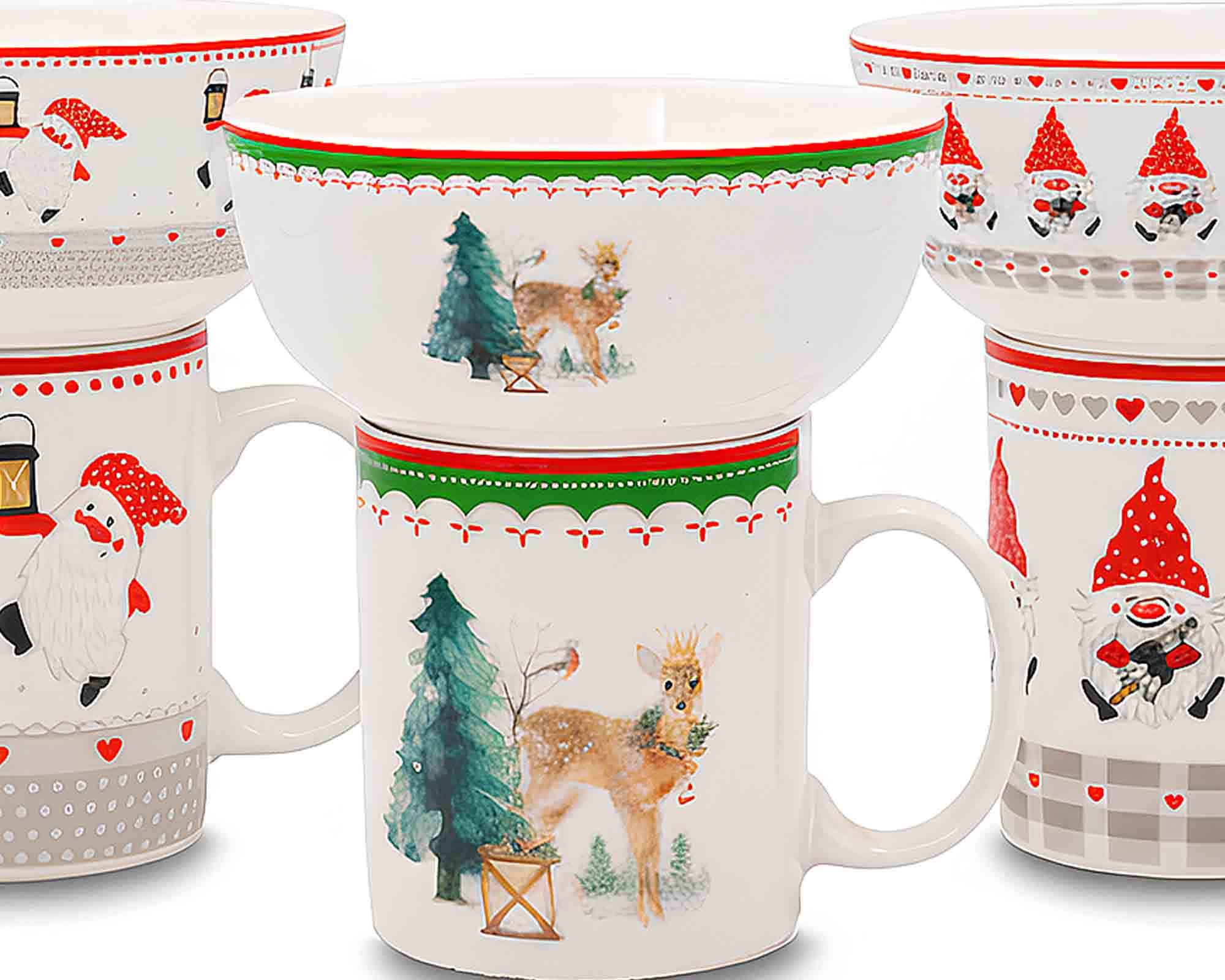 Set da Colazione con Tazza e Ciotola Natalizia Assortito D12,5x9,5cm in Porcellana - Arca - immagine 3