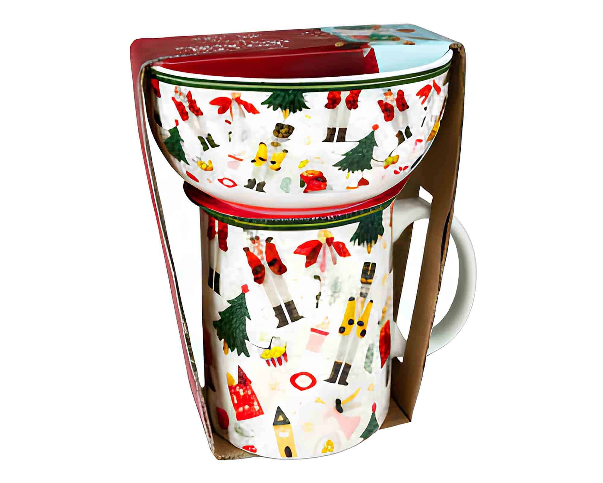 Set da Colazione con Tazza e Ciotola Natalizia Assortito D12,5x9,5cm in Porcellana - Arca