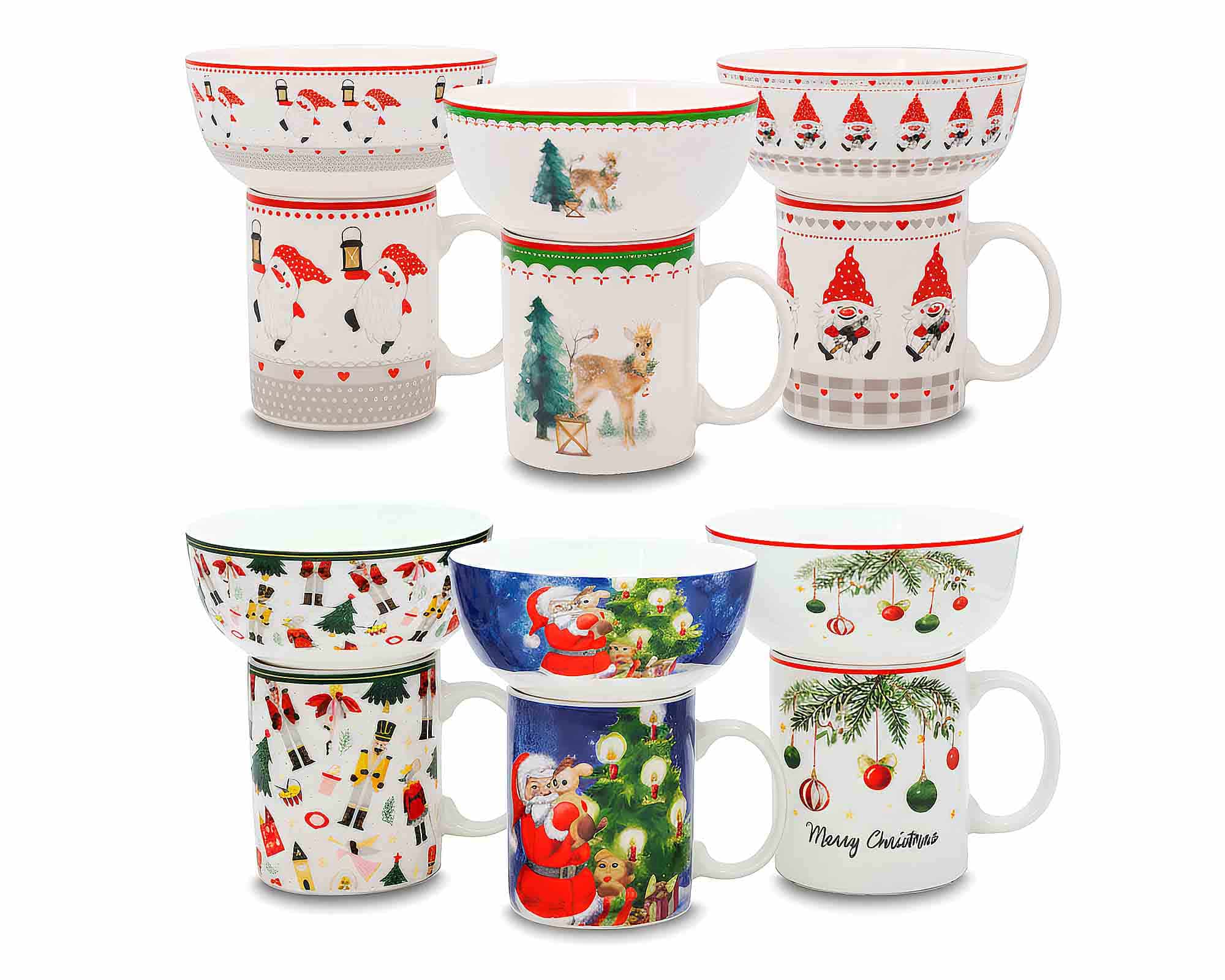 Set da Colazione con Tazza e Ciotola Natalizia Assortito D12,5x9,5cm in Porcellana - Arca - immagine 2