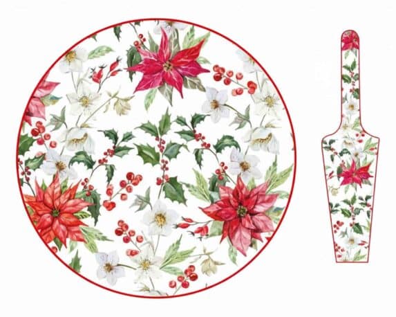 Piatto per Panettone con Paletta e Stella di Natale D30cm in Porcellana – Arca