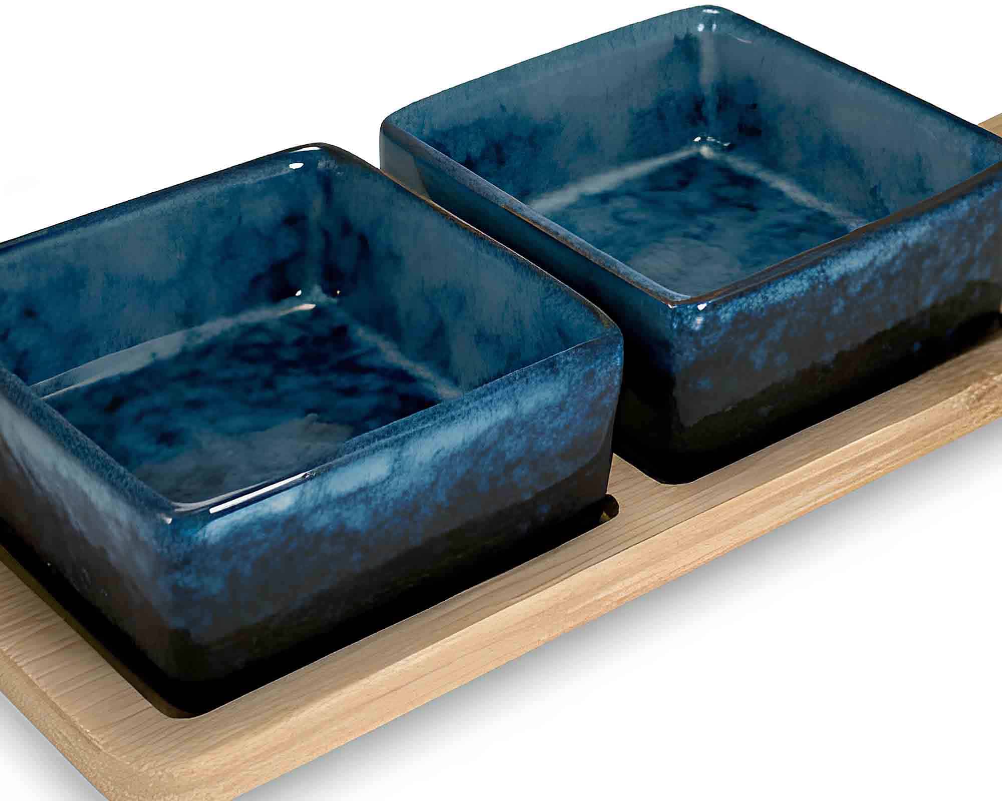 Set 3 Pz Aperitivo di Natale con Vassoio e 2 Ciotole Reactive 24x5cm in Ceramica e Bamboo - Arca - immagine 4