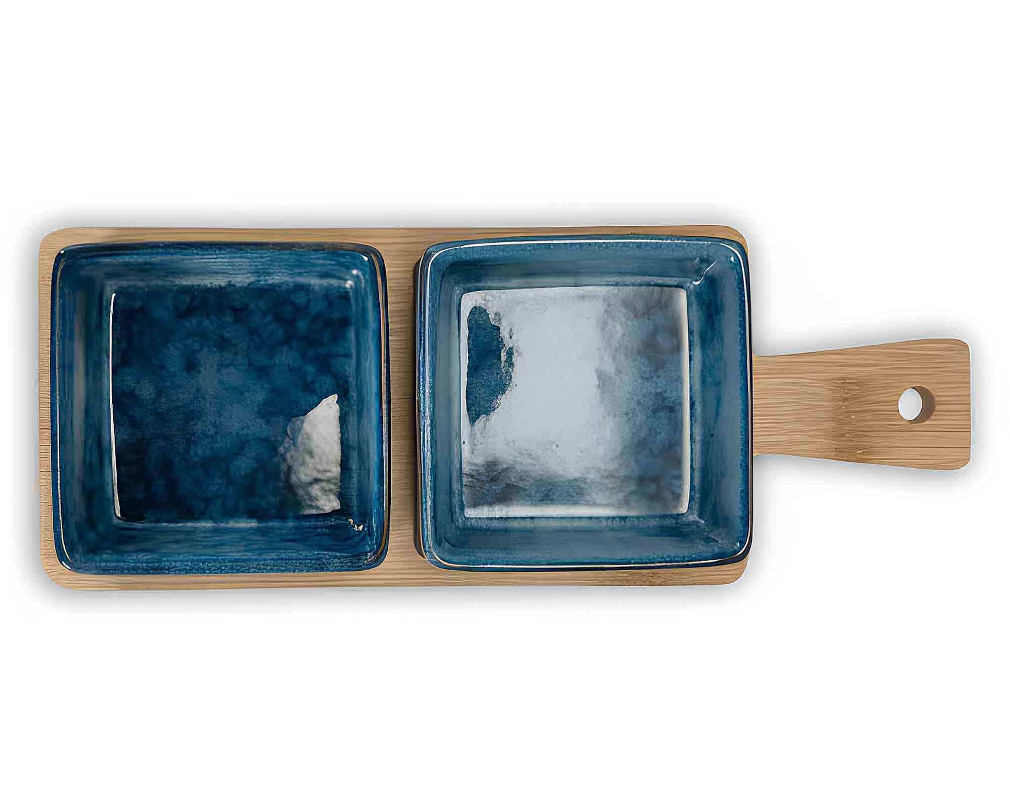 Set 3 Pz Aperitivo di Natale con Vassoio e 2 Ciotole Reactive 24x5cm in Ceramica e Bamboo - Arca - immagine 2