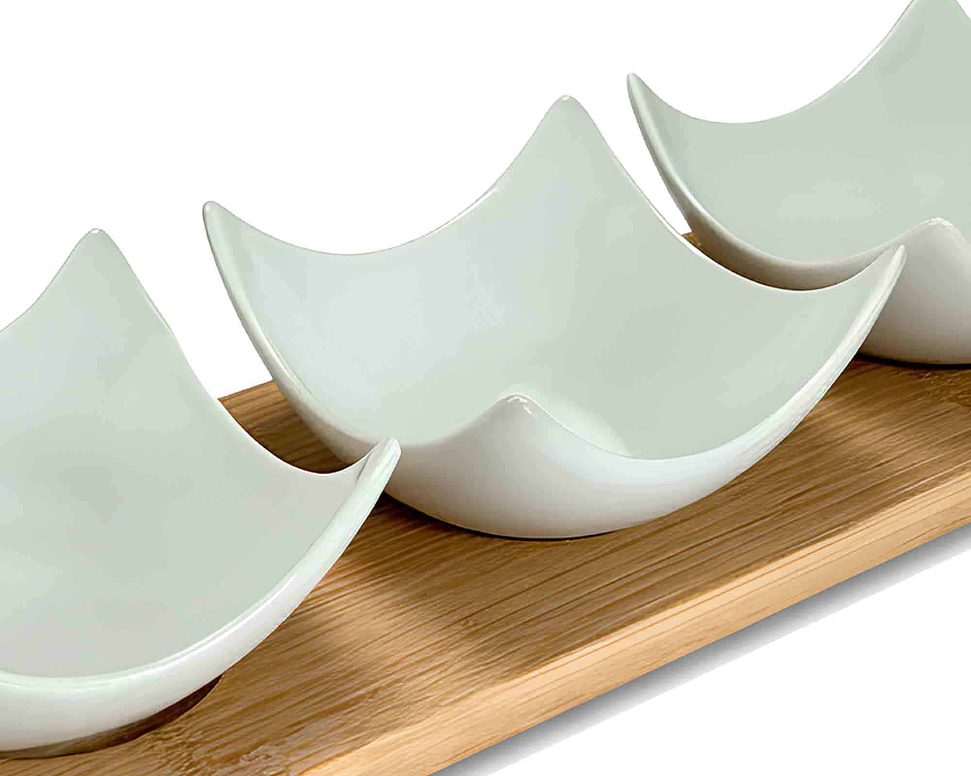 Set 4 Pz Aperitivo di Natale con Vassoio e 3 Ciotole 33x17x9cm in Ceramica e Bamboo - Arca - immagine 2