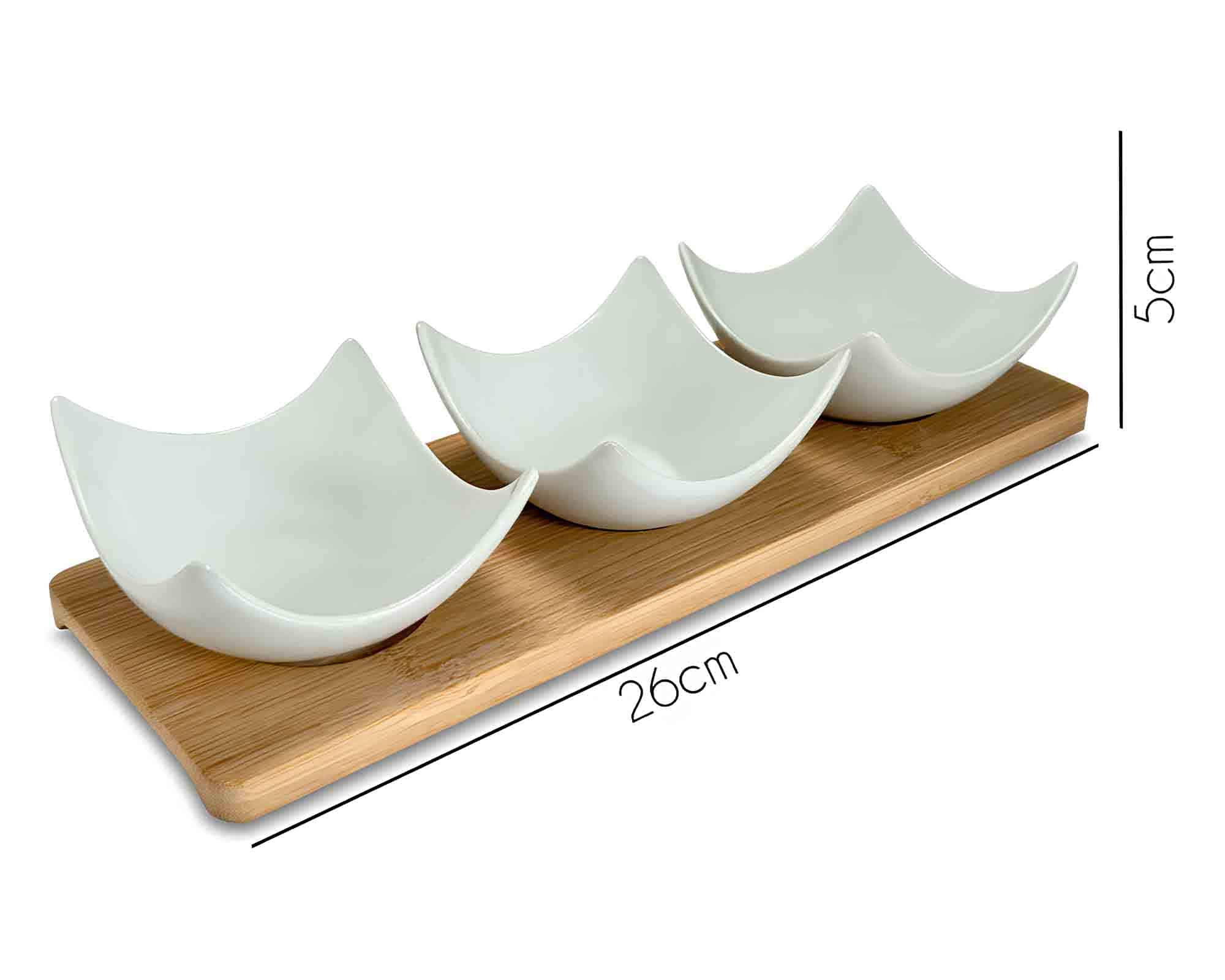 Set 4 Pz Aperitivo di Natale con Vassoio e 3 Ciotole 33x17x9cm in Ceramica e Bamboo - Arca - immagine 3