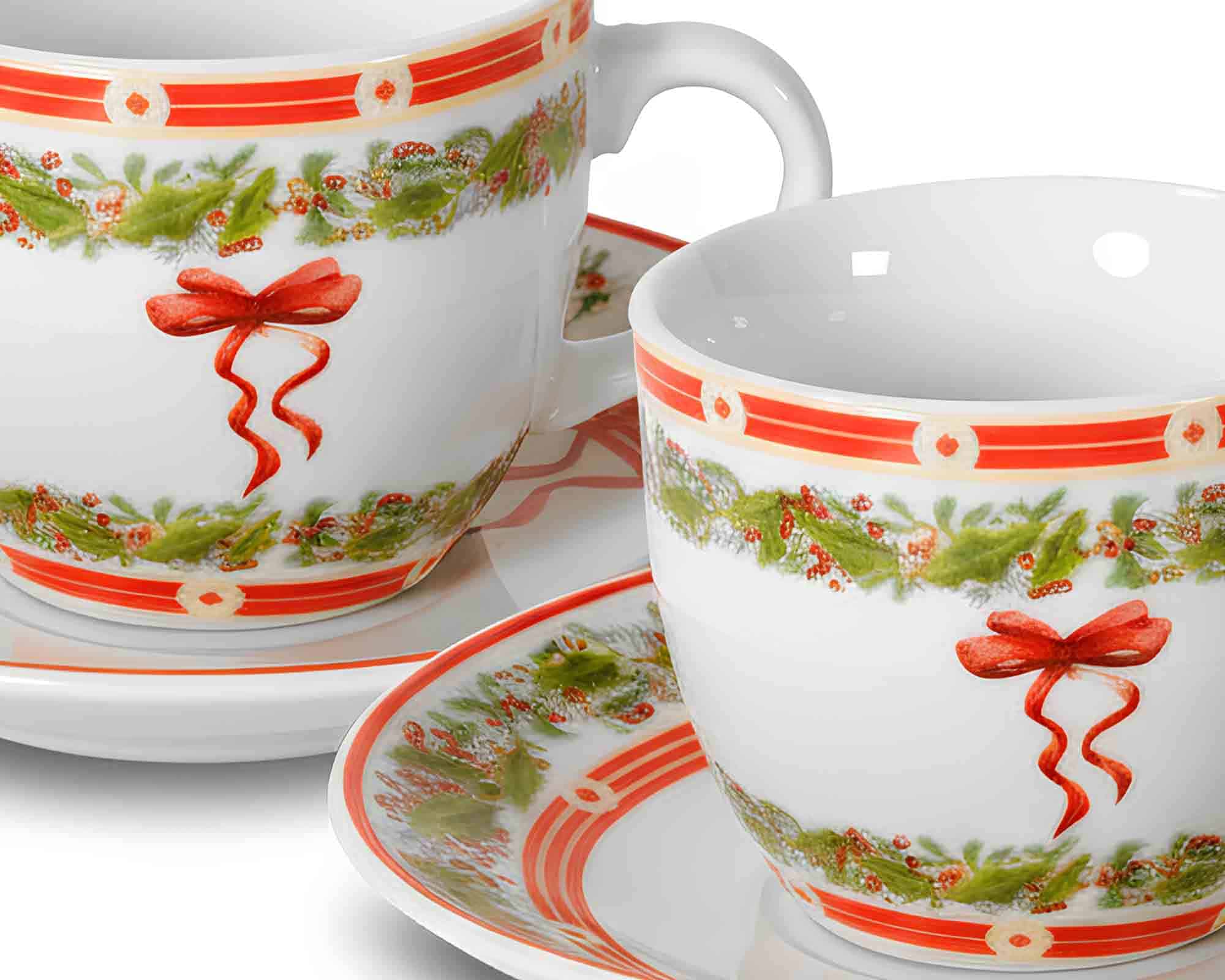 Set 2 Pz Tazzina con Piattino di Natale D14x6cm in Porcellana - Arca - immagine 2