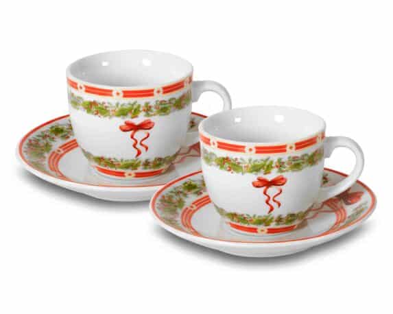 Set 2 Pz Tazzina con Piattino di Natale D14x6cm in Porcellana – Arca