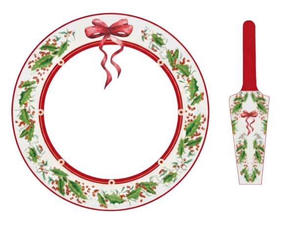 Piatto per Panettone con Paletta e Fiocco di Natale D30cm in Porcellana – Arca