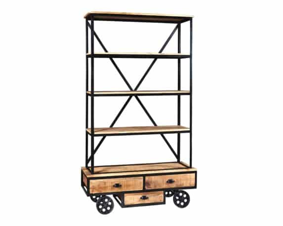 Libreria Wheel con Ruote 125x36x213cm in Legno e Ferro – Agora