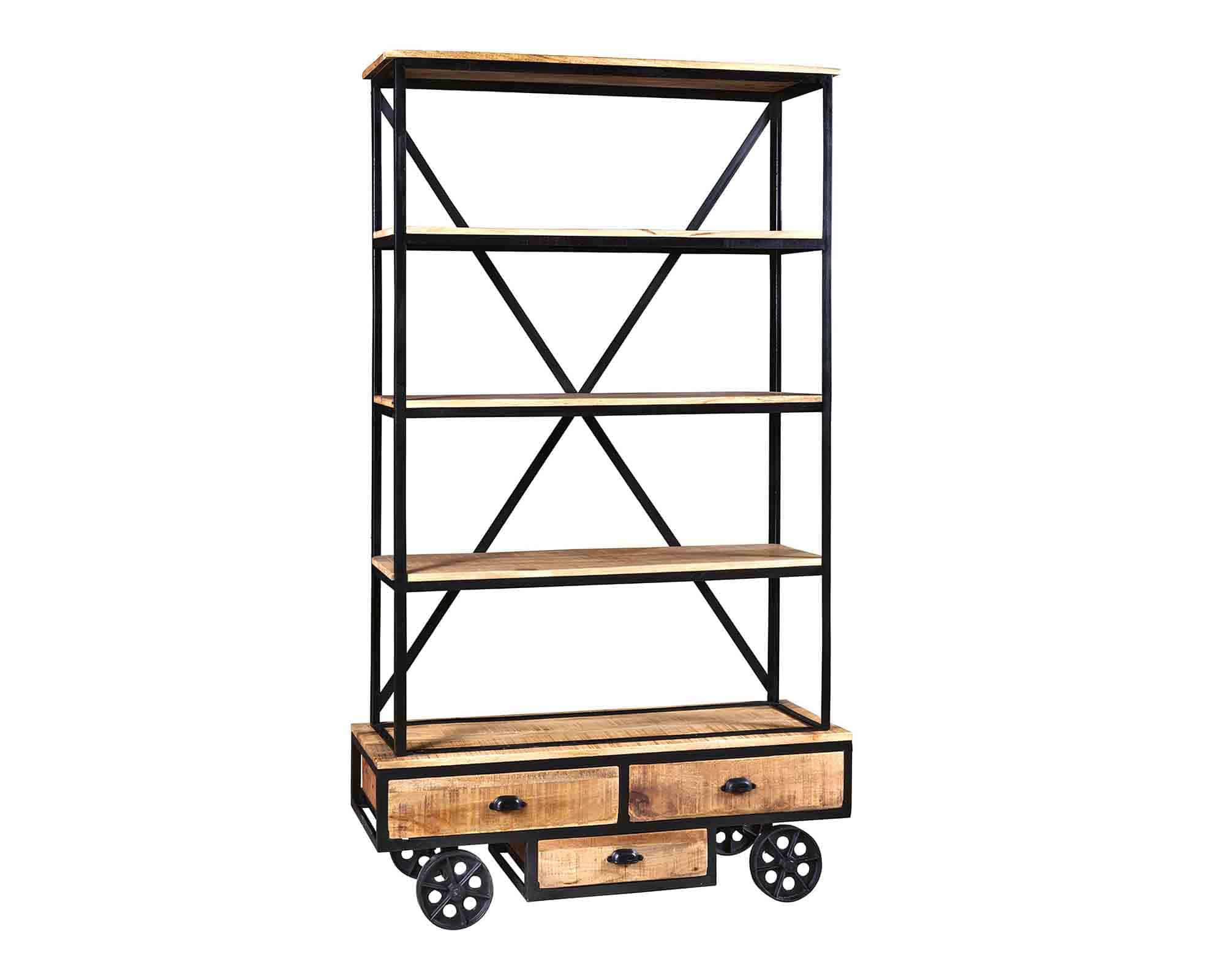 Libreria Wheel con Ruote 125x36x213cm in Legno e Ferro - Agora