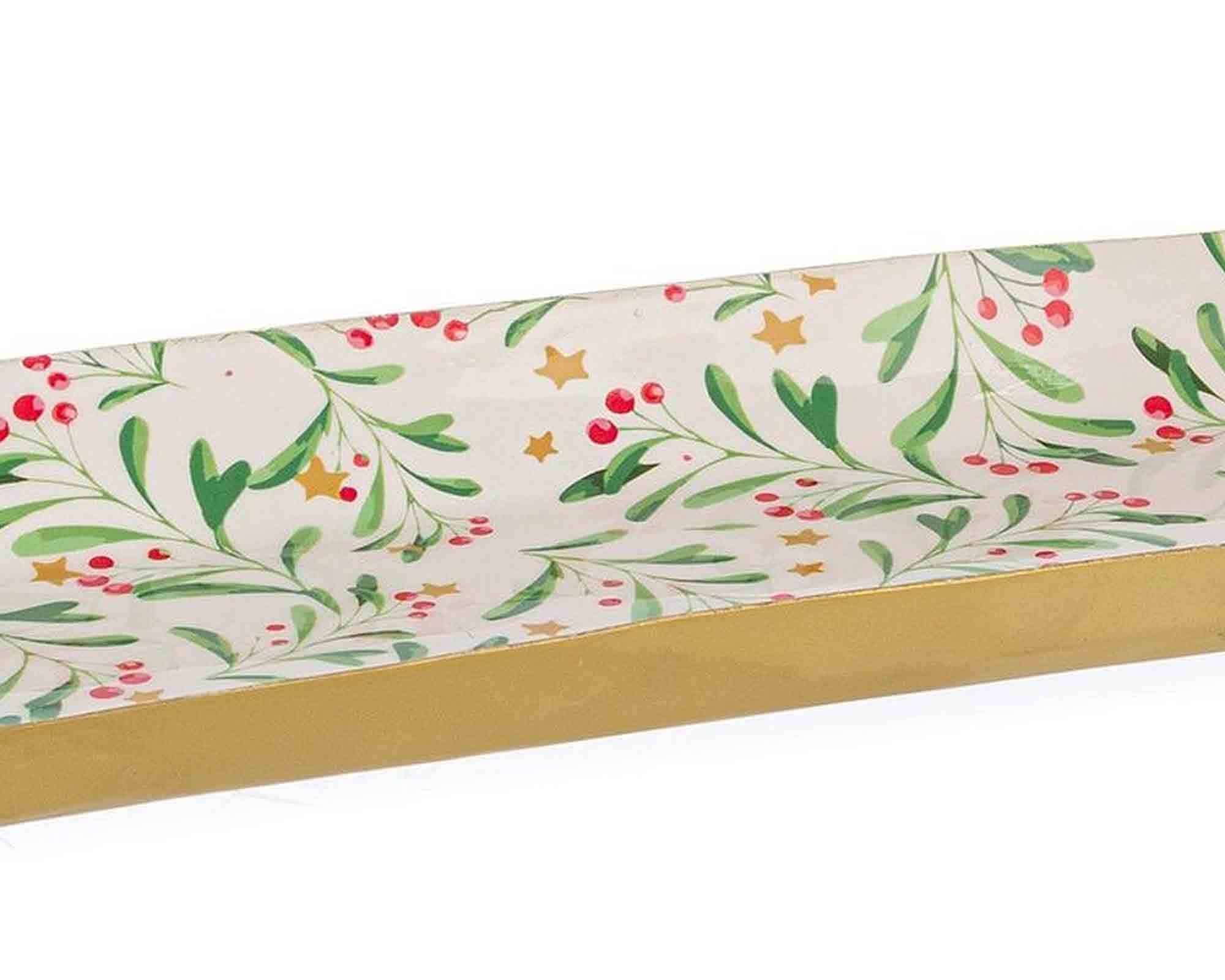 Vassoio Rettangolo Sylvana con Agrifoglio 41x13x3cm in Metallo - Bizzotto - immagine 2