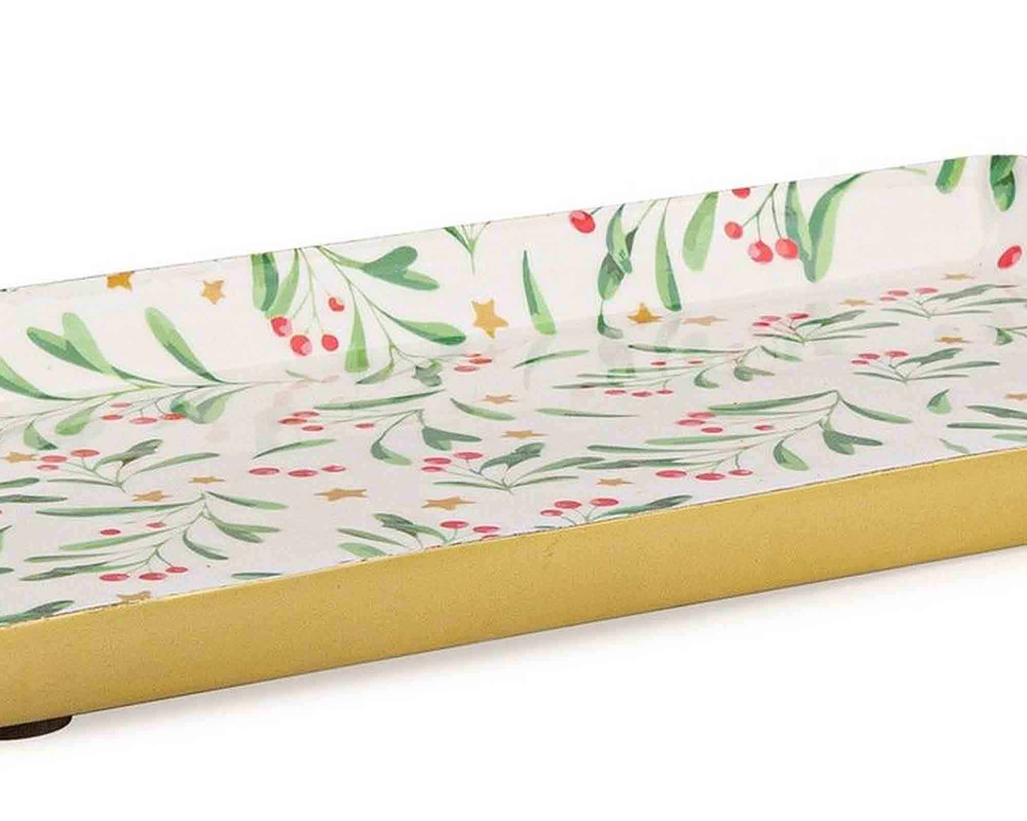 Vassoio Rettangolo Sylvana con Agrifoglio 29,5x17x2cm in Metallo - Bizzotto - immagine 2