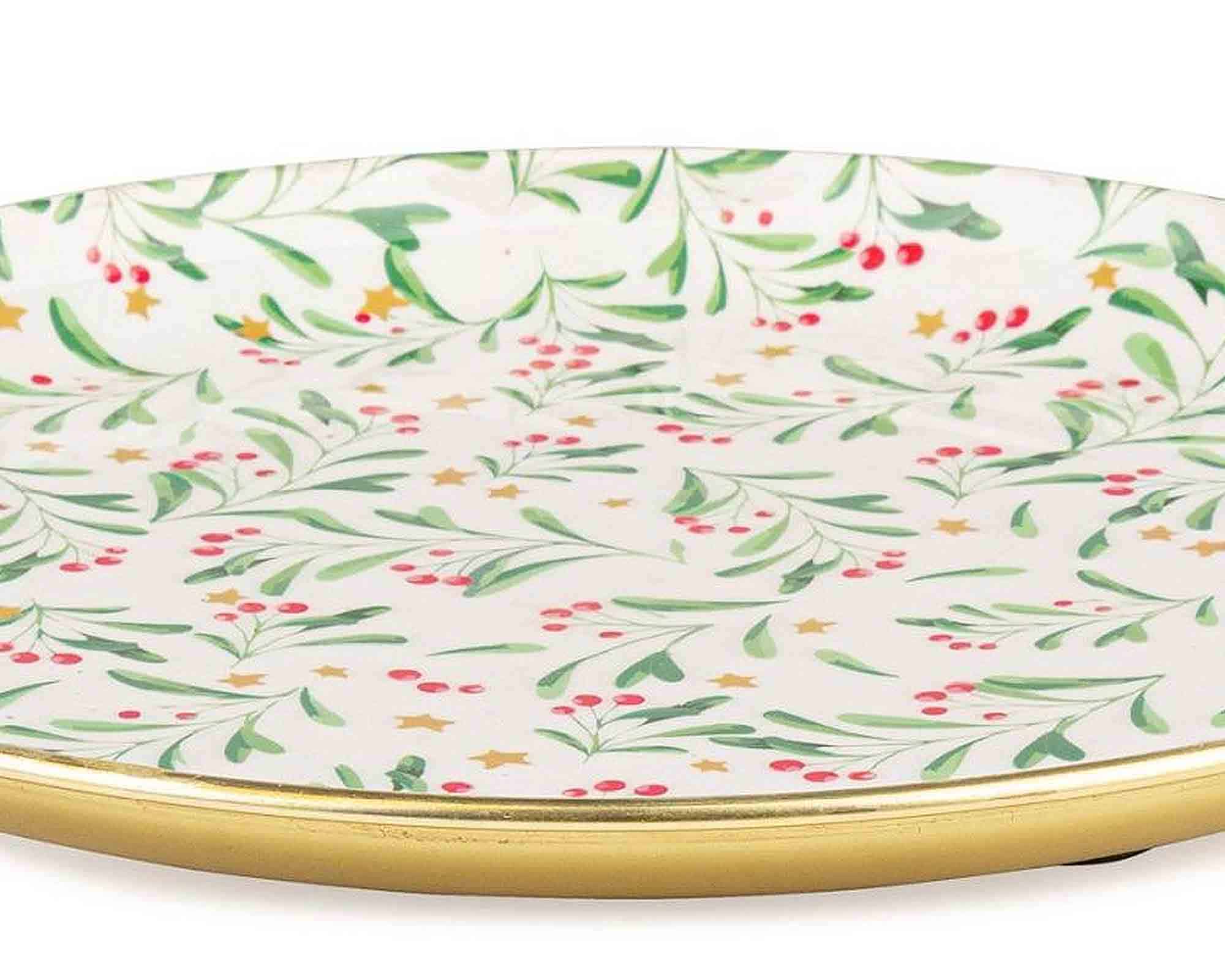 Piatto Rotondo Sylvana con Agrifoglio D30x2cm in Metallo - Bizzotto - immagine 2