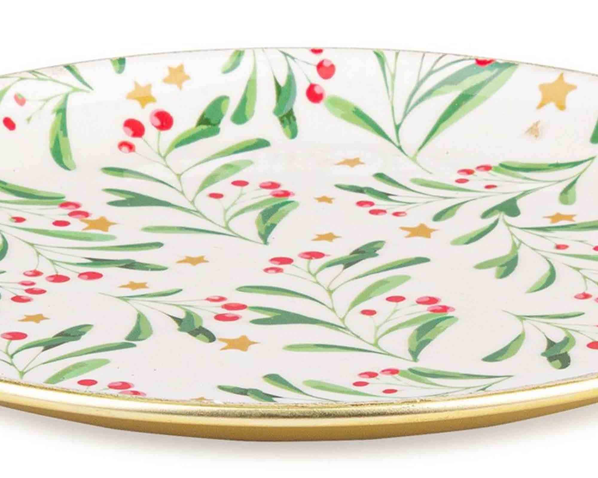 Piatto Rotondo Sylvana con Agrifoglio D20,5x2cm in Metallo - Bizzotto - immagine 2