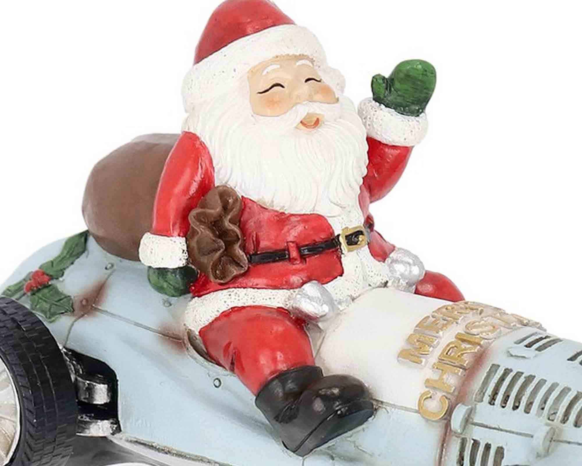 Decorazione Babbo Natale Jocelin con Macchina Azzurra 21,5x11,5x11,5cm in Resina - Bizzotto - immagine 2