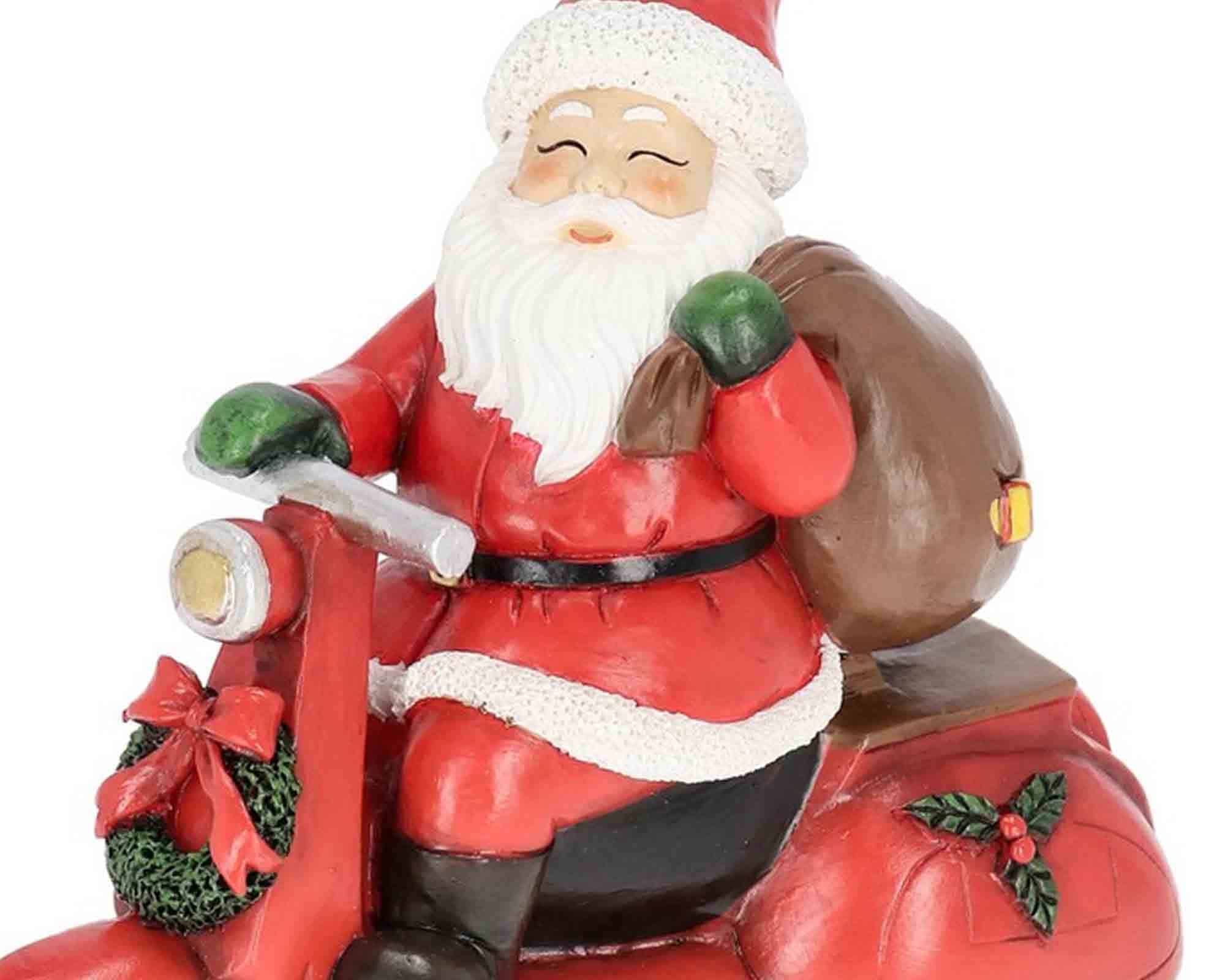 Decorazione Babbo Natale Jocelin con Motorino Rosso 19,5x9,5x18,5cm in Resina - Bizzotto - immagine 2