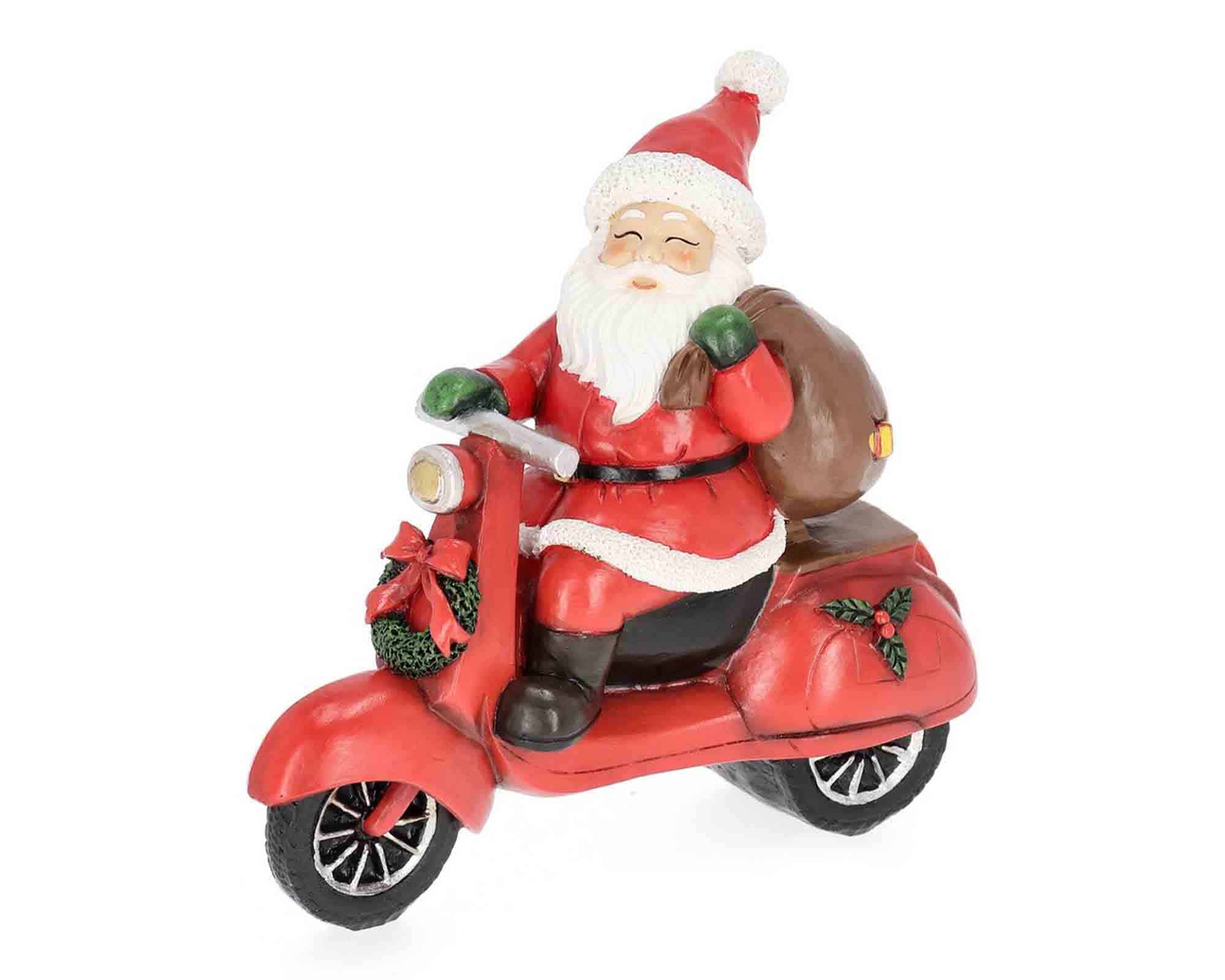 Decorazione Babbo Natale Jocelin con Motorino Rosso 19,5x9,5x18,5cm in Resina - Bizzotto