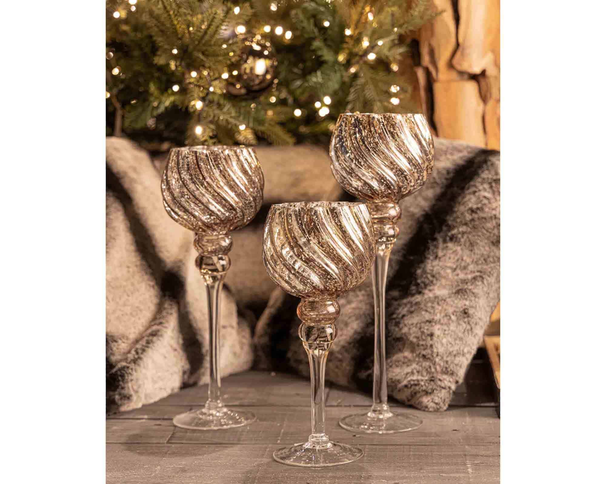 Decorazione Calice Portacandela Natalizio Isabell Large D13x40cm in Vetro - Bizzotto - immagine 4