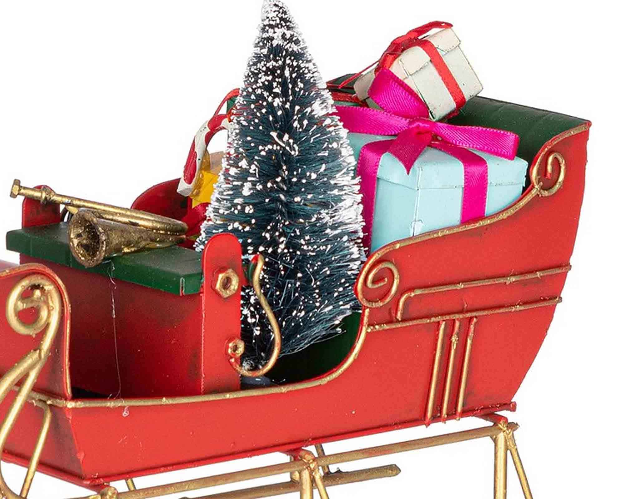 Decorazione Slitta di Natale Rosso con Regali 18x8,5x13,5cm in Metallo - Bizzotto - immagine 2