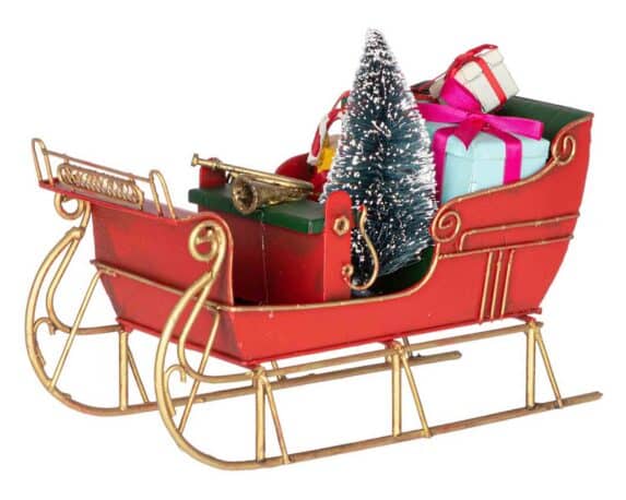 Decorazione Slitta di Natale Rosso con Regali 18×8,5×13,5cm in Metallo – Bizzotto