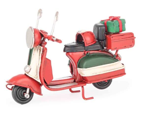 Decorazione Scooter Rosso con Regalo 12,5×5,5x8cm in Metallo – Bizzotto