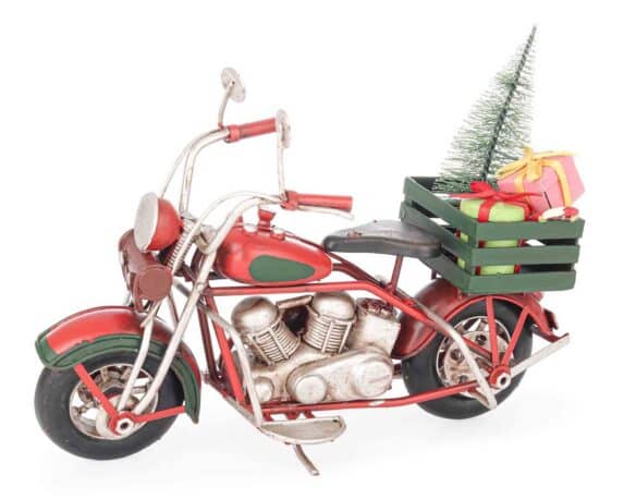 Decorazione Motocicletta Rosso con Pino 19x8x13cm in Metallo – Bizzotto