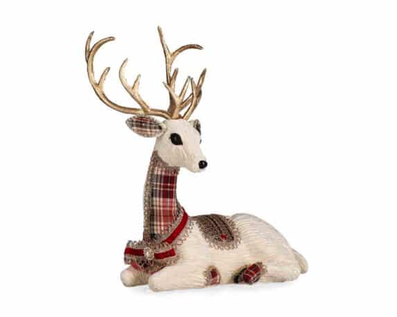 Decorazione Renna Mellony Seduto Bianco 30x15x41cm in Polistirolo e Poliestere – Bizzotto