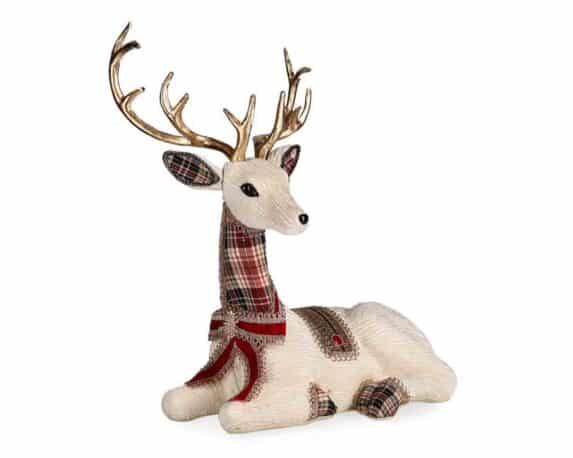 Decorazione Renna Mellony Seduto Bianco 39x21x51cm in Polistirolo e Poliestere – Bizzotto