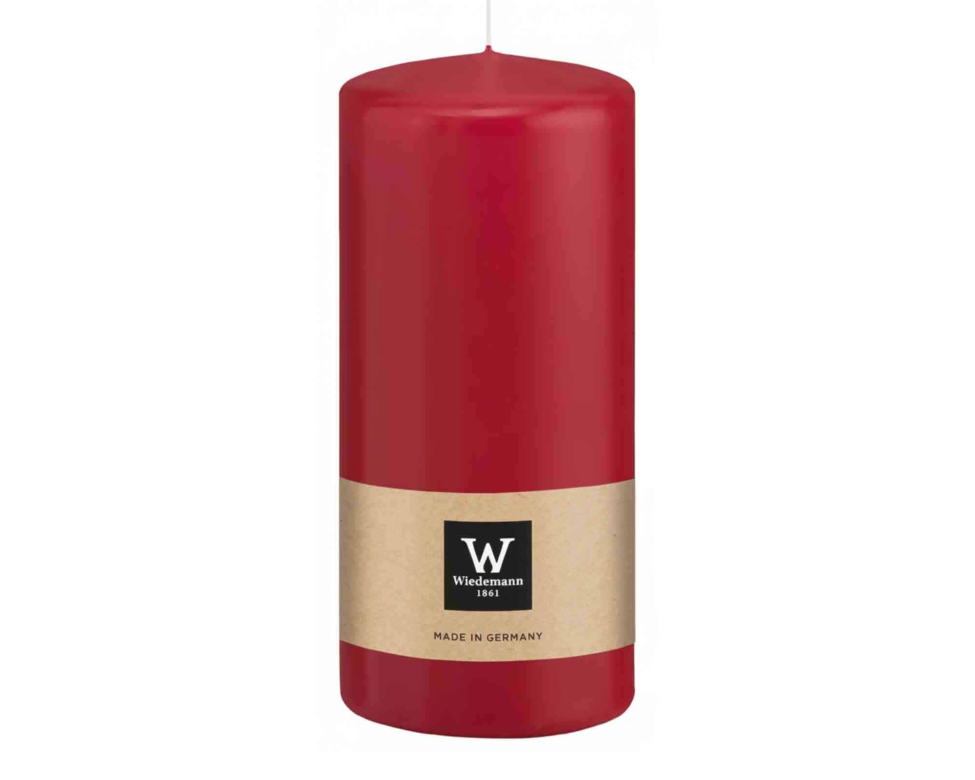 Candela a Testa Piatta a Immersione con Cellofan Rosso Scuro D7x15cm in Cera - Wiedemann