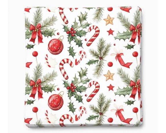 Tovaglioli con Elementi Natalizi 33x33cm in Carta