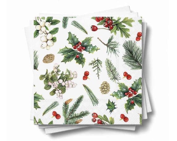 Tovaglioli con Greenery Innevato 25x25cm in Carta
