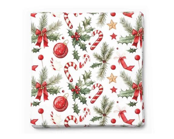 Tovaglioli con Elementi Natalizi 25x25cm in Carta