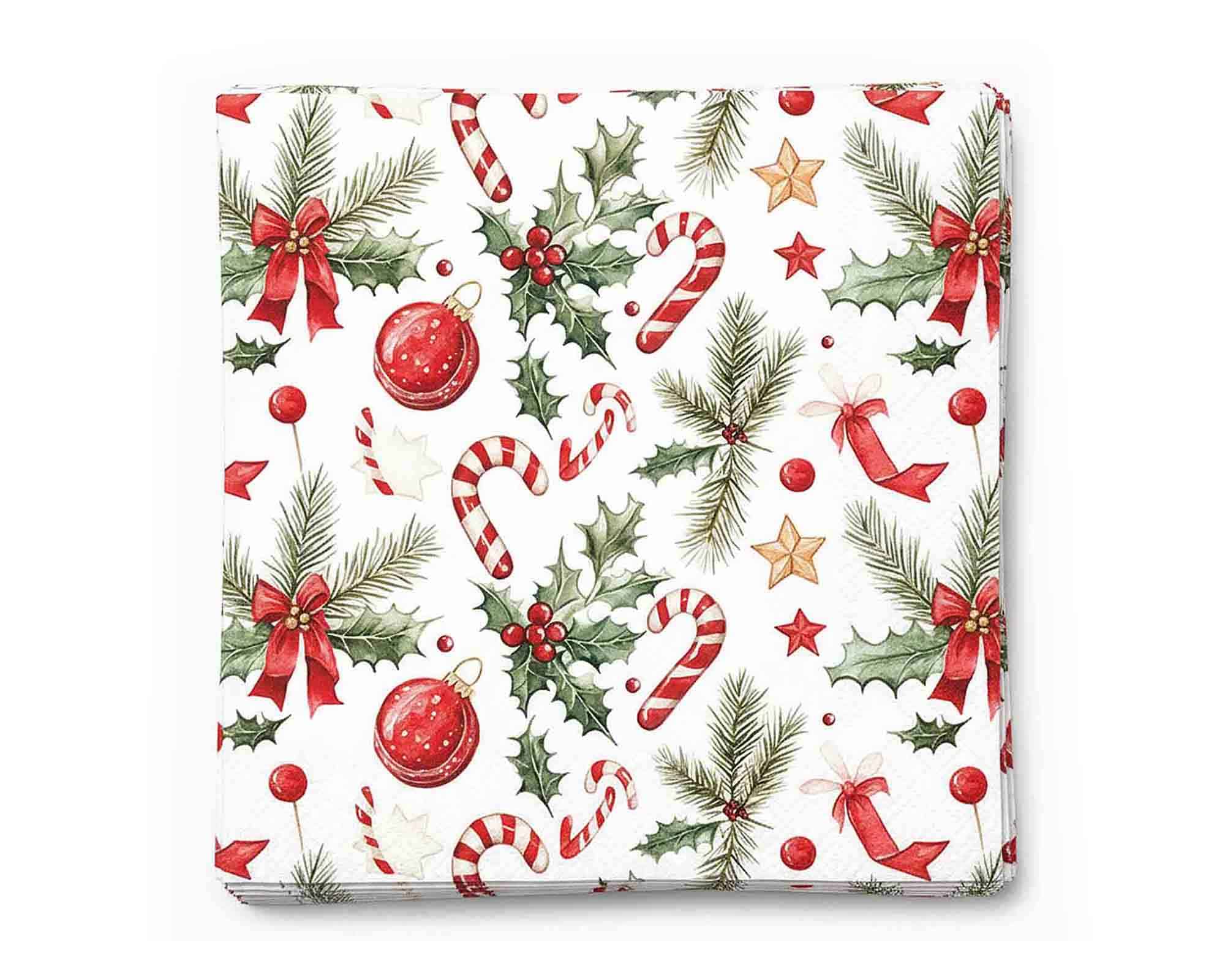 Tovaglioli con Elementi Natalizi 25x25cm in Carta