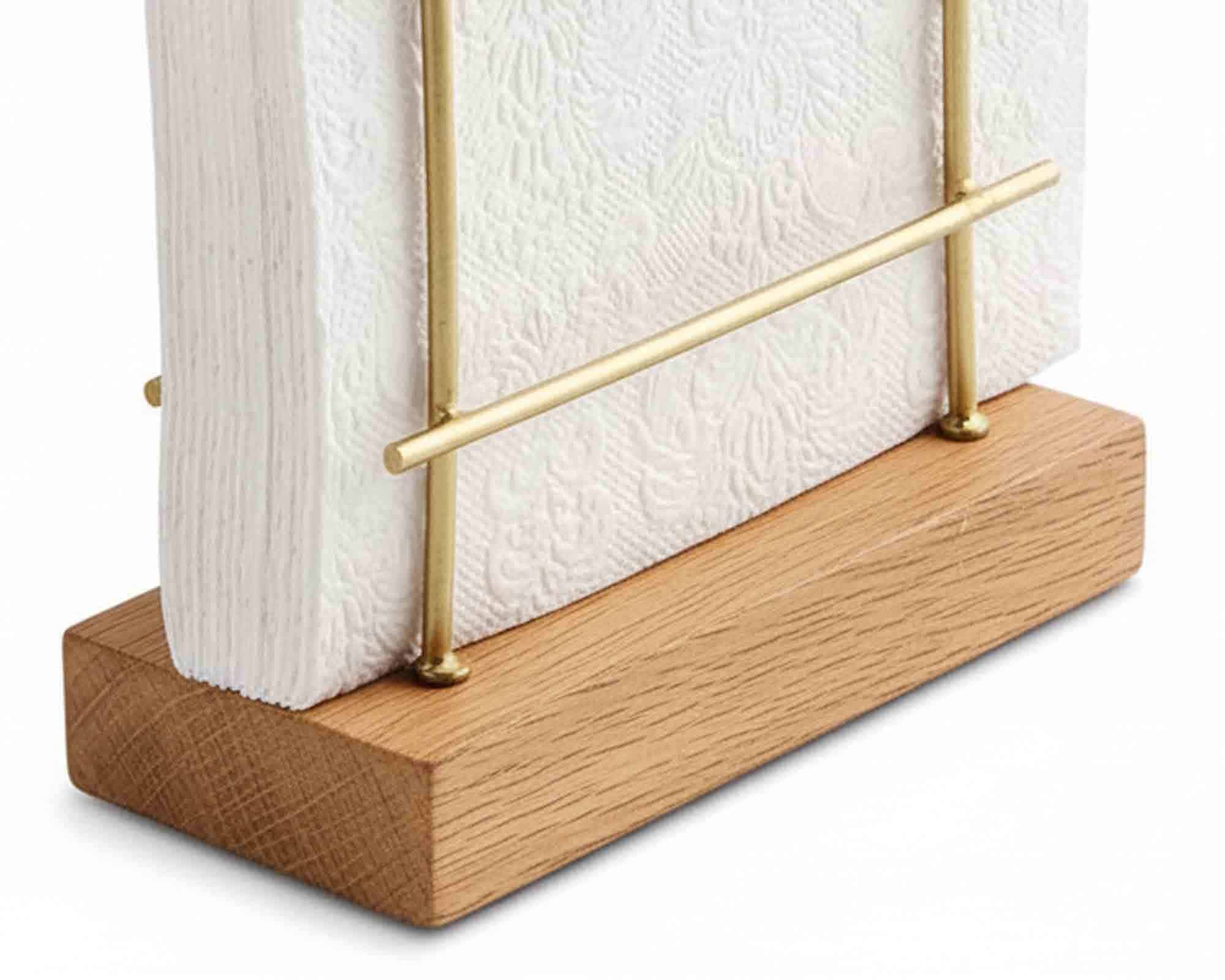 Porta Tovaglioli in Piedi Dorato 15x7x17cm in Metallo e Legno - immagine 2