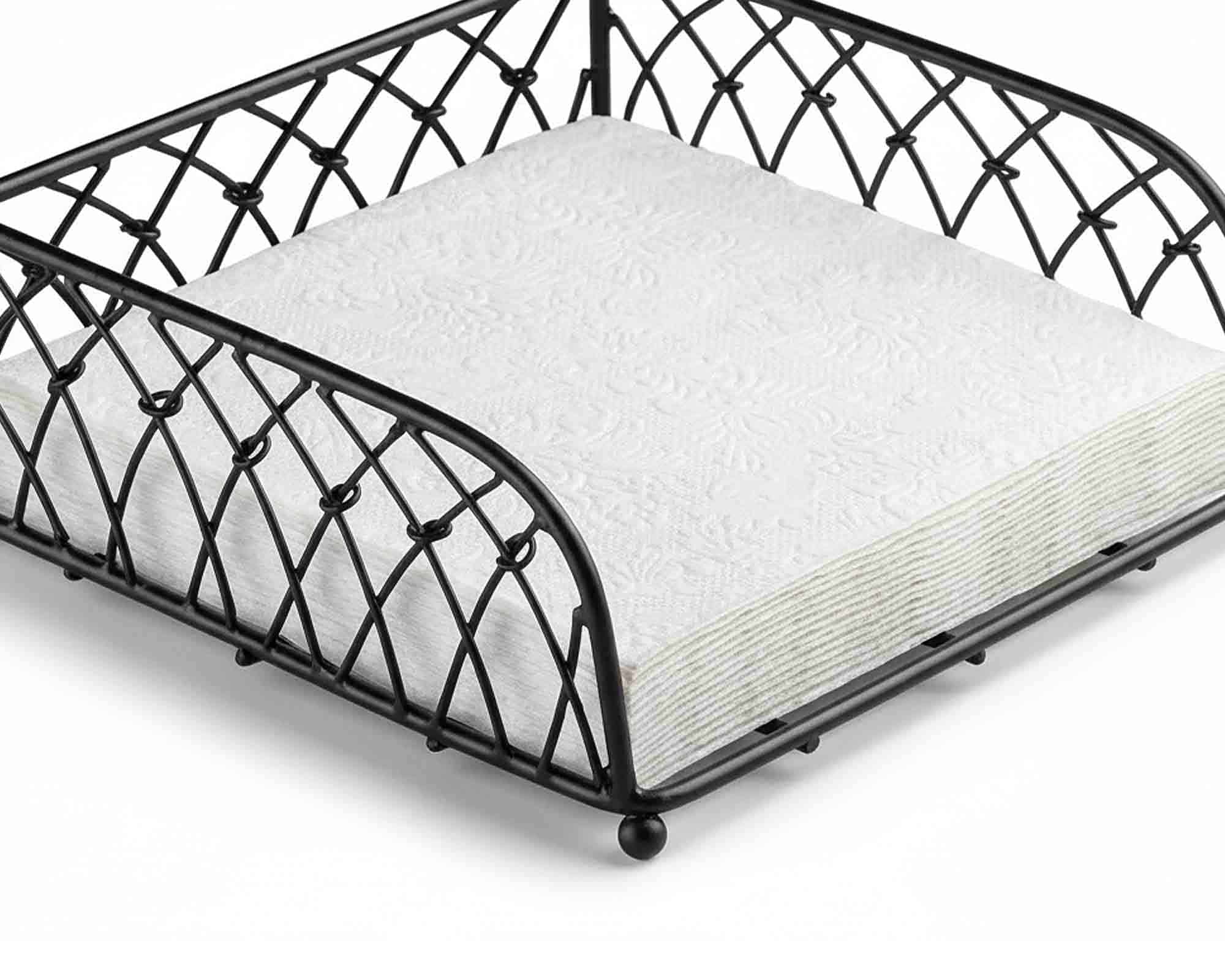 Porta Tovaglioli Annodato Nero Grande 18x18x6,5cm in Metallo - immagine 2